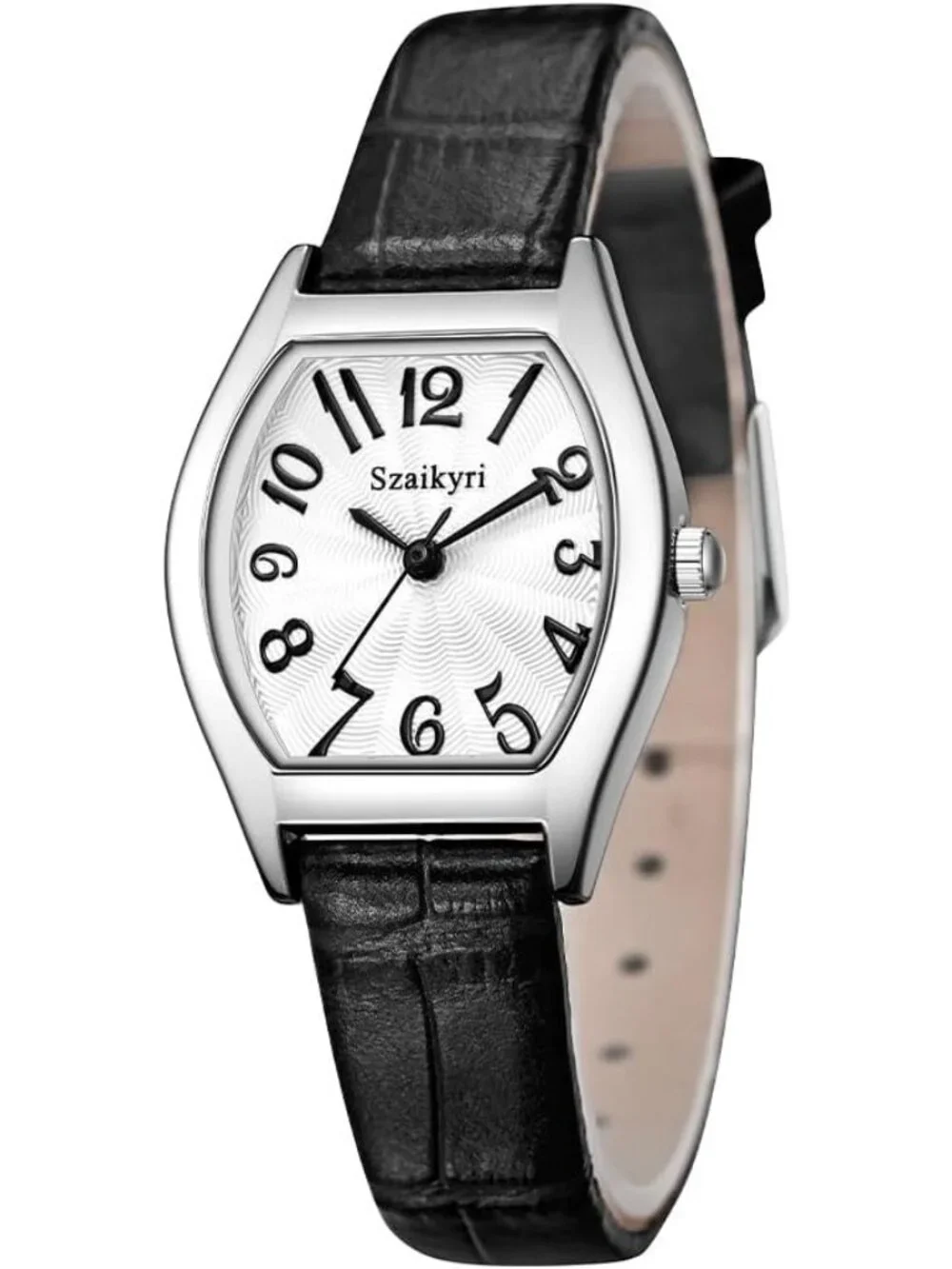 Women's Black-Silver Barrel-Shaped Easy Read Arabic Numerals Dress Wrist Watch